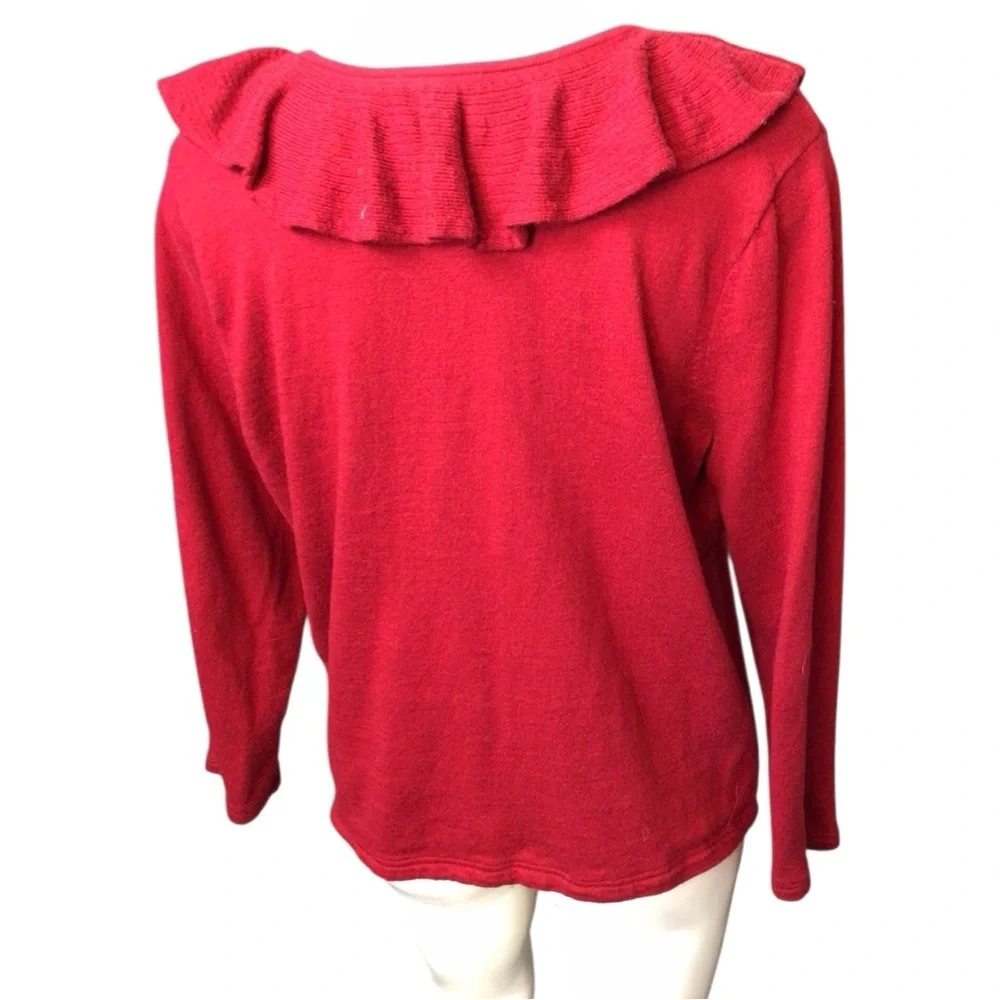 Ralph Lauren Red Ruffle V-Neck Blouse - Picture 3 of 5